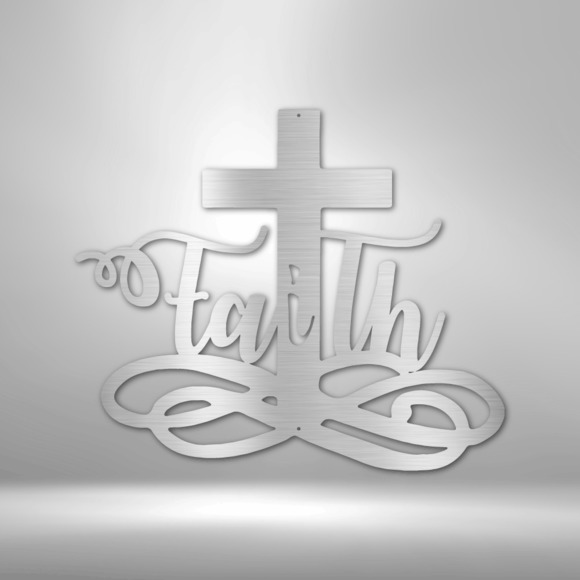 Scripture Sign Faith in Christ Cross Steel Sign Laser Cut Powder Coated Home &